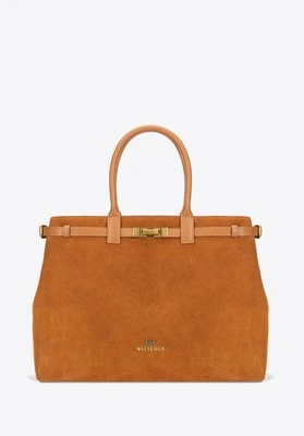 Kuferek z gładkiej skóry i zamszu jasny brąz Wittchen