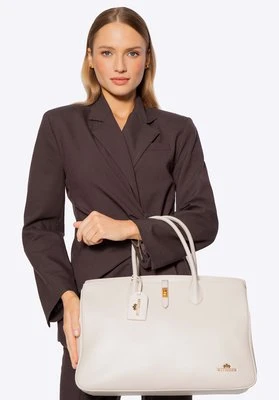 Kuferek ze skóry naturalnej z chwostem i kieszenią na laptopa kremowy Wittchen