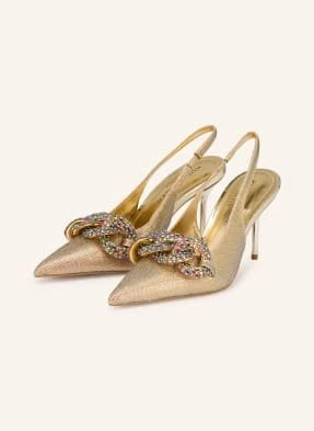 Kurt Geiger Czółenka Na Rzemienku Crystal Chain Z Kamieniami Ozdobnymi gold