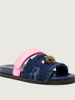 Kurt Geiger Jeansowe klapki EAGLE | z dodatkiem skóry granatowy