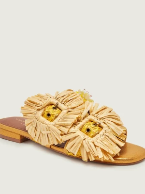 Kurt Geiger Klapki RAFFIA BUCKLE FLAT żółty