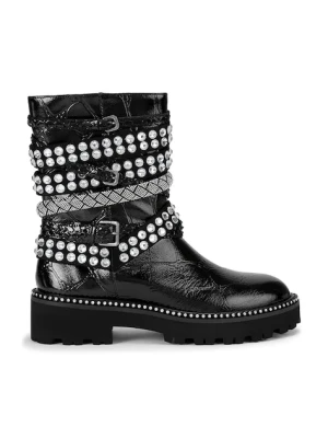 Kurt Geiger London botki skórzane Multi Strap Flat Boot damskie kolor czarny na platformie 4994309419