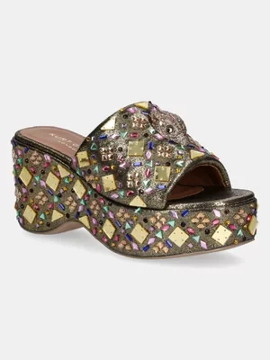 Kurt Geiger London klapki Kensington Wedge Mule damskie kolor złoty na koturnie 8650966609