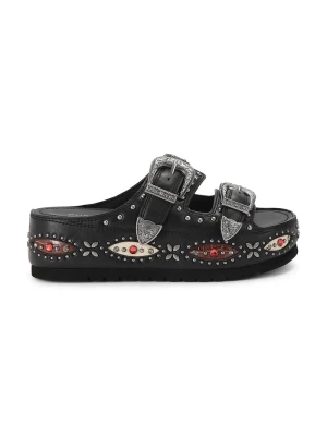 Kurt Geiger London klapki na platformie damskie skórzane Western Buckle Flatform czarny