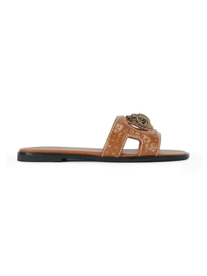 Kurt Geiger London klapki skórzane Eagle Stud Cut Out Flat damskie kolor beżowy 4734433309