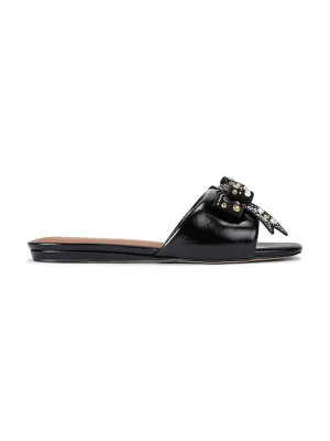 Kurt Geiger London klapki skórzane Kensington Bow Flat Sandal damskie kolor czarny 655705139