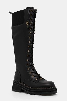 Kurt Geiger London kozaki skórzane Chelsea Combat Knee Boot damskie kolor czarny na platformie 3516600109