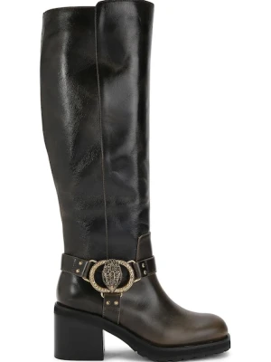 Kurt Geiger London kozaki skórzane Chelsea Mid Knee Biker damskie kolor brązowy na słupku 5028935189