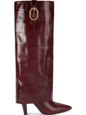 Kurt Geiger London kozaki skórzane Fold Over Tall Boot damskie kolor brązowy na słupku 5022354419