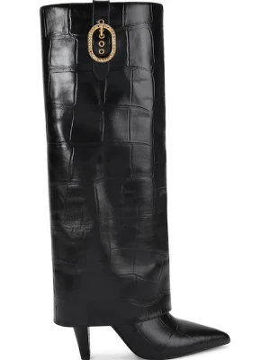 Kurt Geiger London kozaki skórzane Fold Over Tall Boot damskie kolor czarny na słupku 5022300419