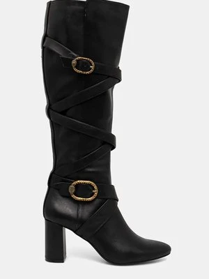 Kurt Geiger London kozaki skórzane Mayfair Strappy Knee Boot damskie kolor czarny na słupku 3483800109