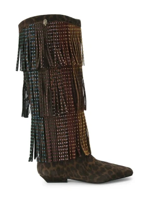 Kurt Geiger London kozaki zamszowe Western Fringe Pull On damskie kolor brązowy na małym obcasie 5030035289