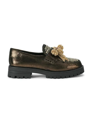 Kurt Geiger London loafersy damskie skórzane Bow Crystal Loafer zielony