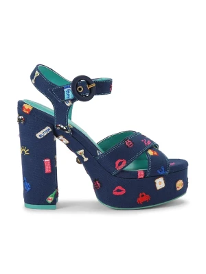 Kurt Geiger London sandały na wysokim obcasie Embroidery Platform Navy Canvas niebieski