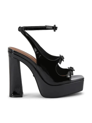 Kurt Geiger London sandały na wysokim obcasie skórzane Buckle Platform Sdl czarny
