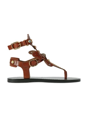 Kurt Geiger London sandały rzymianki damskie skórzane Boho Butterfly Gladiator brązowy