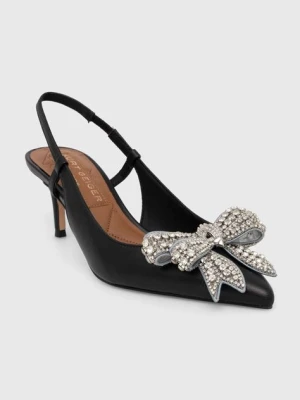 Kurt Geiger London szpilki skórzane Belgravia Bow Sling kolor czarny 621700109