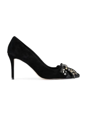 Kurt Geiger London szpilki zamszowe Belgravia Stud Bow kolor czarny 4710905309