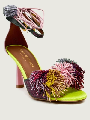 Kurt Geiger Sandały na szpilce POM POM | zamsz