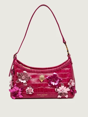 Kurt Geiger Skórzana torebka na ramię Sling Flowers fuksja