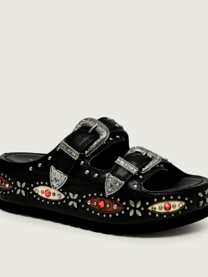 Kurt Geiger Skórzane klapki Western Buckle czarny