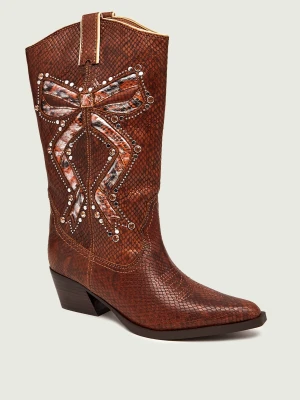 Kurt Geiger Skórzane kowbojki Rodeo Bow brązowy