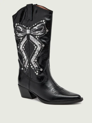 Kurt Geiger Skórzane kowbojki Rodeo Bow czarny