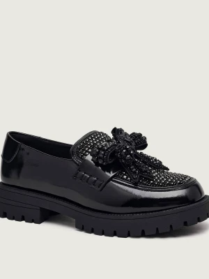 Kurt Geiger Skórzane loafersy Bow Crystal czarny