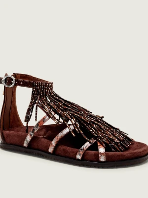 Kurt Geiger Skórzane sandały Fringe brązowy