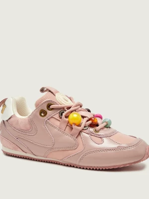 Kurt Geiger Skórzane sneakersy Kurt Bead Slim | zamsz pudrowy róż
