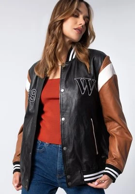 Kurtka bejsbolówka skórzana uniseks czarno-brązowa Wittchen