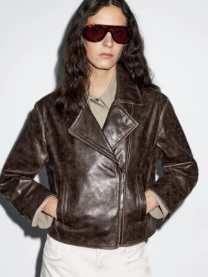 Kurtka Biker Ze Skóry Nappa - Brązowy - - Massimo Dutti - Kobieta