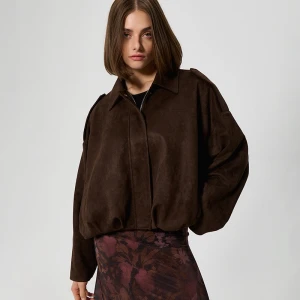 Kurtka bomber oversize z imitacji zamszu brązowa House