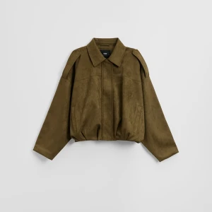 Kurtka bomber oversize z imitacji zamszu khaki House