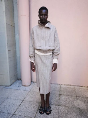 Kurtka bomber w kratkę jasny / pastelowy szary - Kobieta - - MANGO