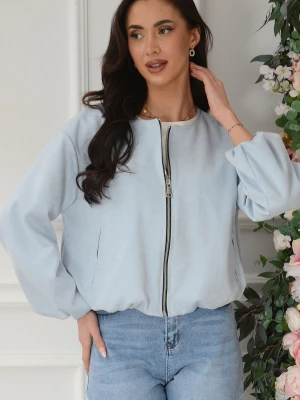 Kurtka bomber z zamszu marszczony dół baby blue Haddy Cocomoda.pl - odzież damska, sukienki, buty, dodatki