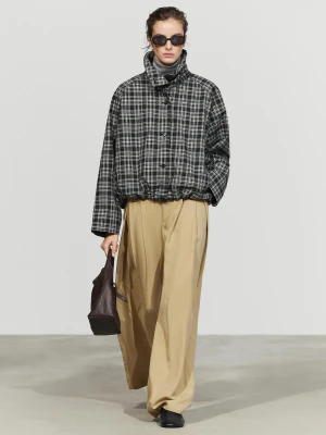 Kurtka Bomberka Oversize W Kratę - Ciemnoniebieski - Massimo Dutti - Female