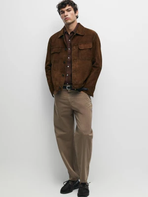Kurtka Z Skóra I Zamsz Z Kieszeniami - Ceglany - Massimo Dutti - Male