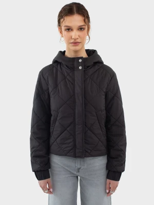 Kurtka damska pikowana z kapturem przejściowa czarna Pery 906 BIG STAR