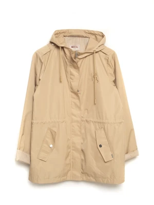 Kurtka damska przeciwdeszczowa z regulacją w talii z kapturem beżowa Lisa 801 BIG STAR