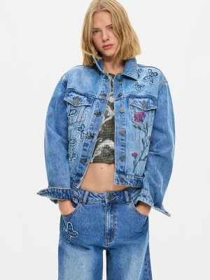 Kurtka denim haftowana 100% bawełna Desigual niebieski