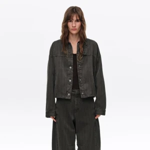 Kurtka denim paski brązowa efekt sprania BIMBA Y LOLA