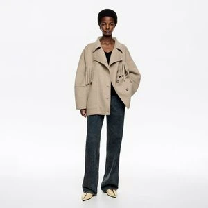 Kurtka dwurzędowa dwustronna z frędzlami taupe BIMBA Y LOLA