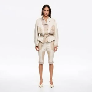 Kurtka dwurzędowa skóra trzykolorowa kość słoniowa BIMBA Y LOLA