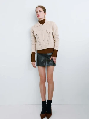 Kurtka dzianinowa z kołnierzem koszulowym piaskowy - Kobieta - - MANGO