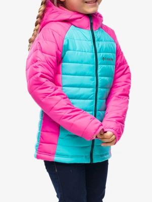 Kurtka dziewczęca Columbia Powder Lite Hooded Jacket - geyser/pink ice/night wave