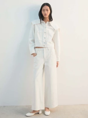 Kurtka dżinsowa z klapami złamana biel - Kobieta - - MANGO