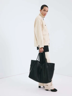 Kurtka dżinsowa z wysokim kołnierzem waniliowy - Kobieta - - MANGO