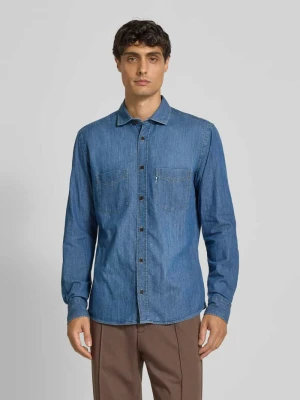 Kurtka jeansowa o kroju slim fit z kołnierzykiem typu kent OLYMP Level Five