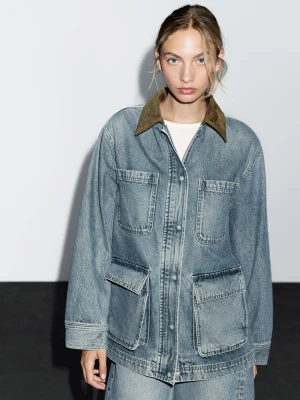 Kurtka Jeansowa Z Kieszeniami - Jasnoniebieski - - Massimo Dutti - Kobieta